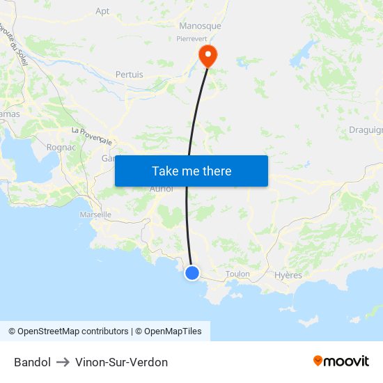 Bandol to Vinon-Sur-Verdon map
