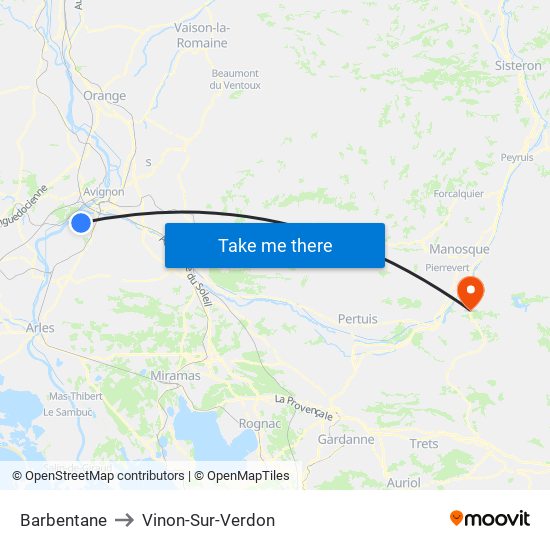 Barbentane to Vinon-Sur-Verdon map