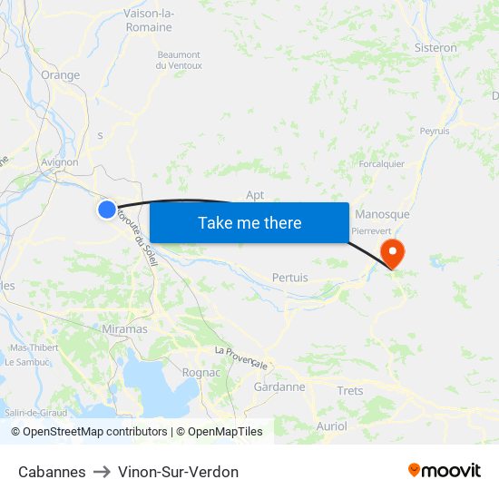 Cabannes to Vinon-Sur-Verdon map