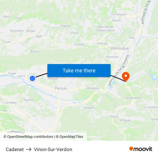 Cadenet to Vinon-Sur-Verdon map