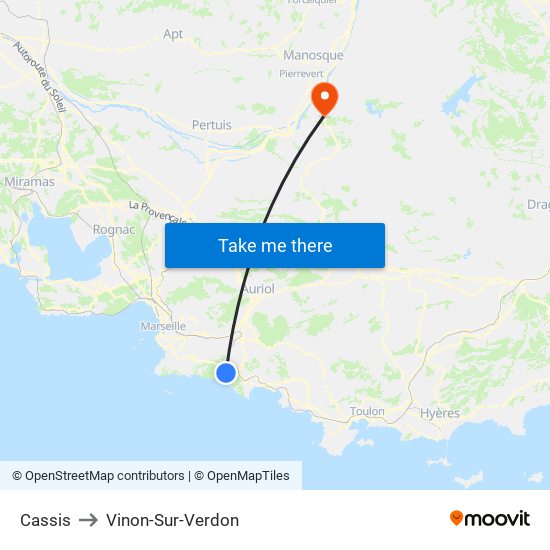 Cassis to Vinon-Sur-Verdon map