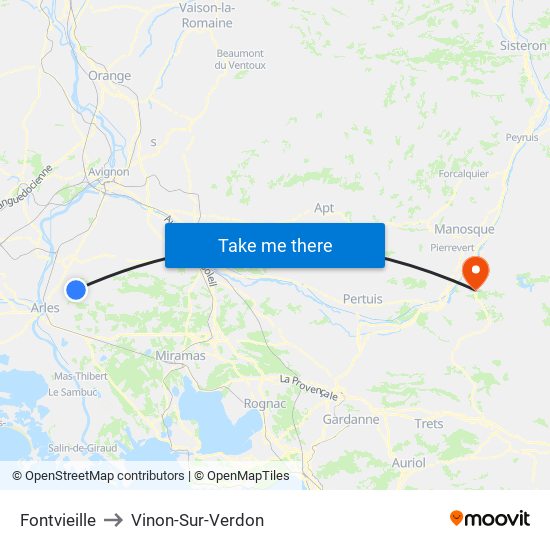 Fontvieille to Vinon-Sur-Verdon map