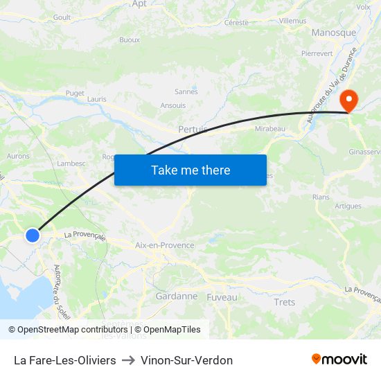 La Fare-Les-Oliviers to Vinon-Sur-Verdon map