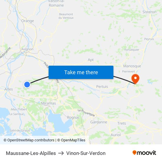 Maussane-Les-Alpilles to Vinon-Sur-Verdon map