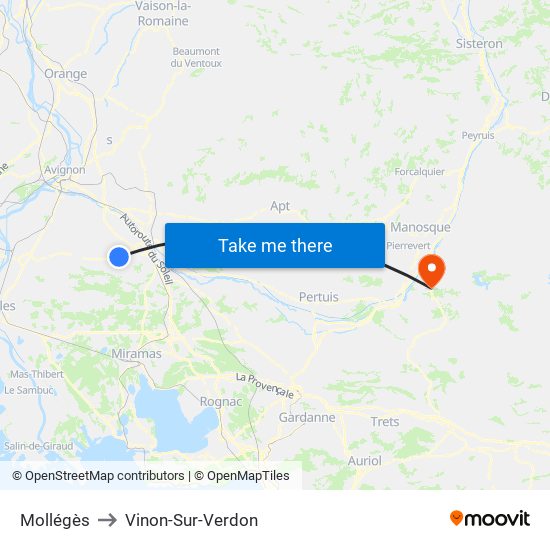 Mollégès to Vinon-Sur-Verdon map