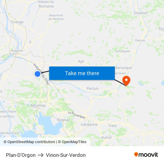 Plan-D'Orgon to Vinon-Sur-Verdon map