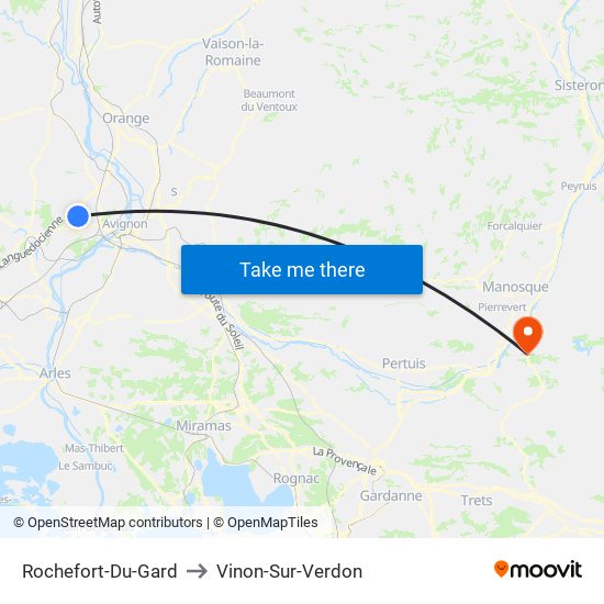 Rochefort-Du-Gard to Vinon-Sur-Verdon map