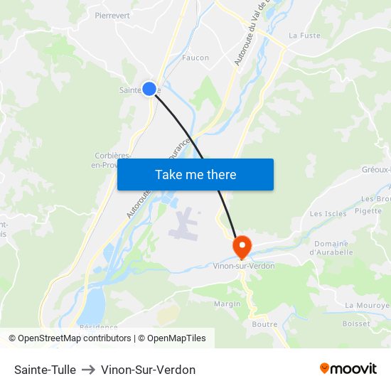 Sainte-Tulle to Vinon-Sur-Verdon map