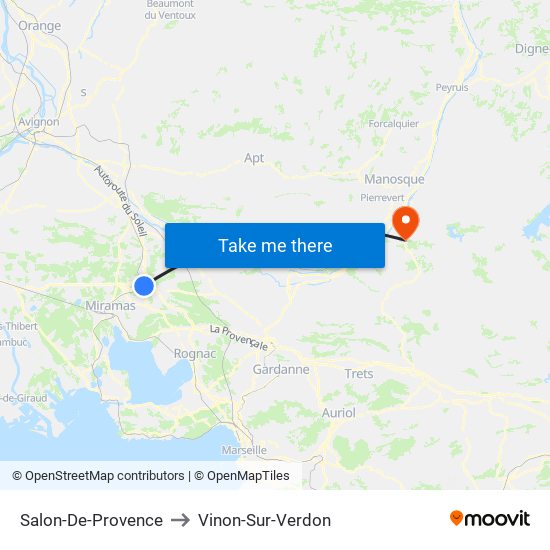 Salon-De-Provence to Vinon-Sur-Verdon map