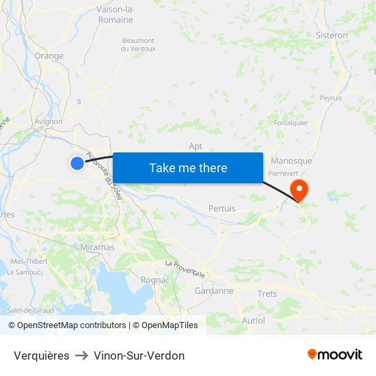 Verquières to Vinon-Sur-Verdon map