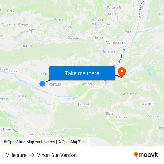 Villelaure to Vinon-Sur-Verdon map