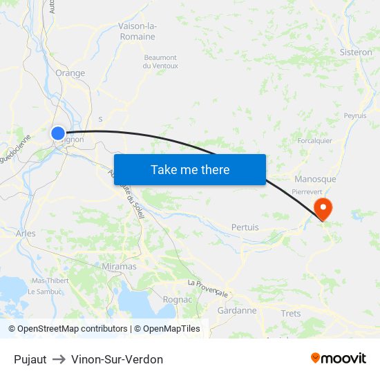 Pujaut to Vinon-Sur-Verdon map