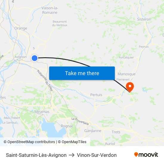 Saint-Saturnin-Lès-Avignon to Vinon-Sur-Verdon map