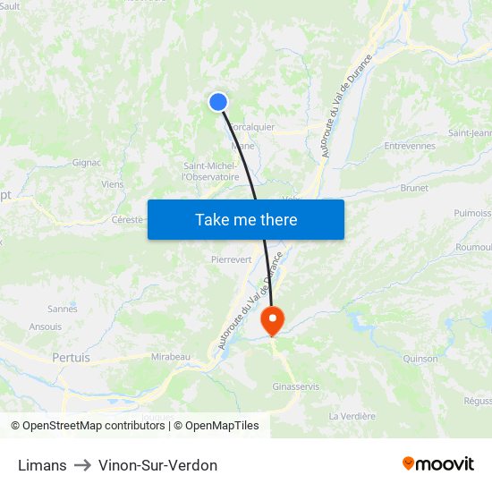 Limans to Vinon-Sur-Verdon map