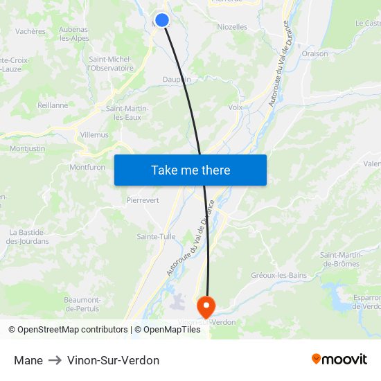 Mane to Vinon-Sur-Verdon map