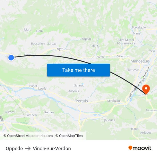 Oppède to Vinon-Sur-Verdon map