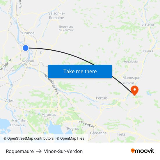 Roquemaure to Vinon-Sur-Verdon map