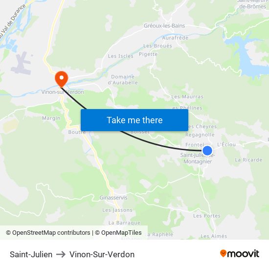 Saint-Julien to Vinon-Sur-Verdon map