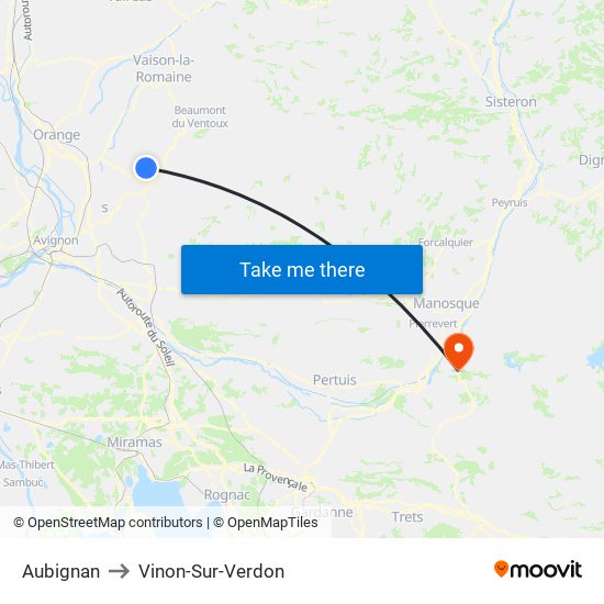 Aubignan to Vinon-Sur-Verdon map