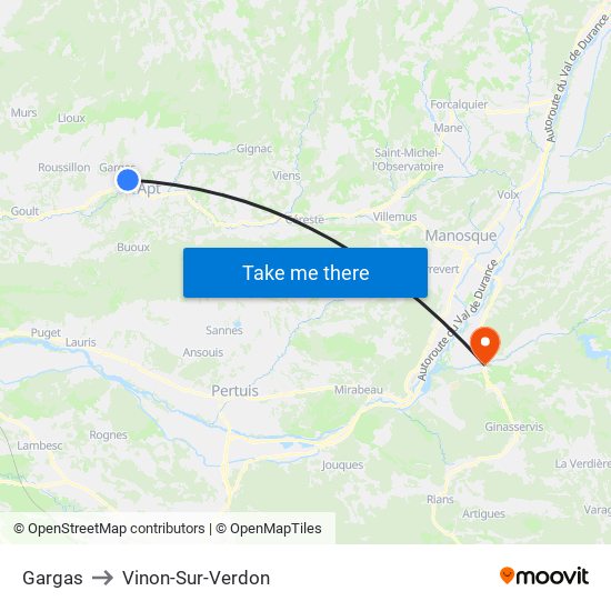 Gargas to Vinon-Sur-Verdon map