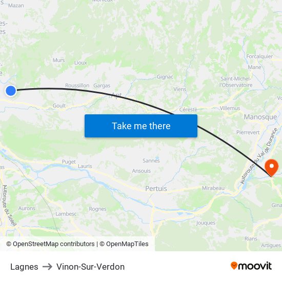 Lagnes to Vinon-Sur-Verdon map