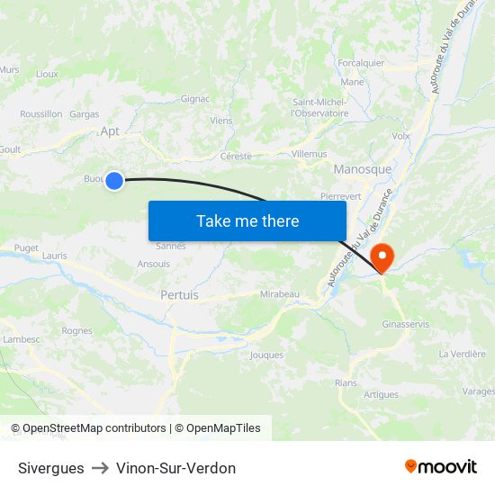 Sivergues to Vinon-Sur-Verdon map