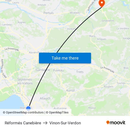 Réformés Canebière to Vinon-Sur-Verdon map