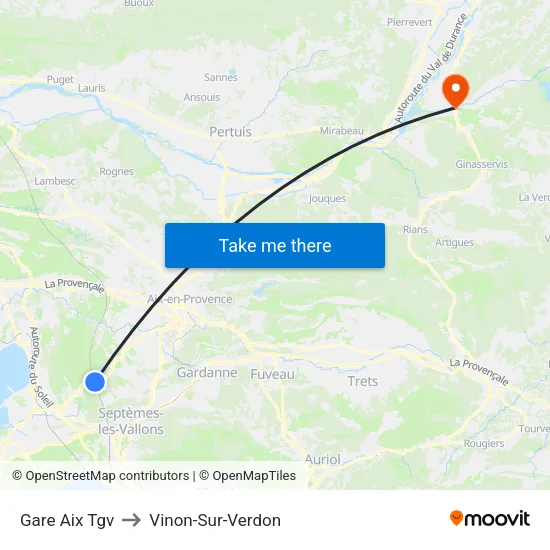 Gare Aix Tgv to Vinon-Sur-Verdon map