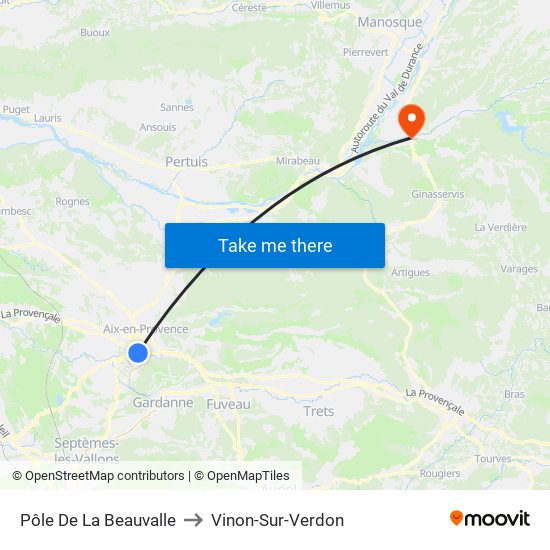 Pôle De La Beauvalle to Vinon-Sur-Verdon map