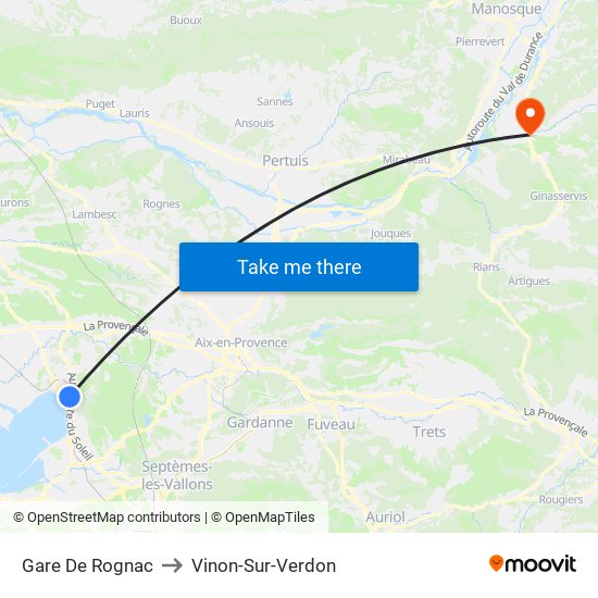 Gare De Rognac to Vinon-Sur-Verdon map