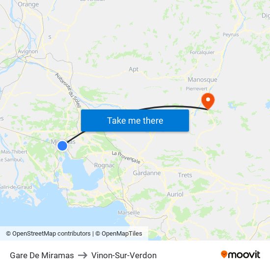 Gare De Miramas to Vinon-Sur-Verdon map