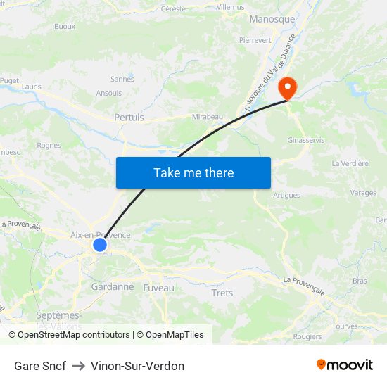 Gare Sncf to Vinon-Sur-Verdon map