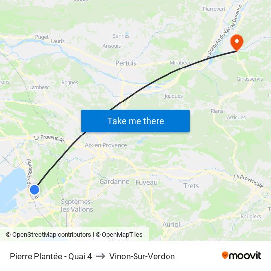 Pierre Plantée - Quai 4 to Vinon-Sur-Verdon map
