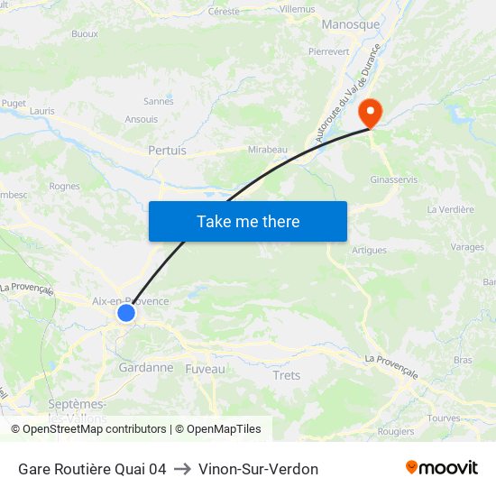 Gare Routière Quai 04 to Vinon-Sur-Verdon map