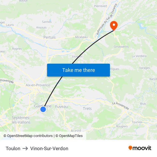 Toulon to Vinon-Sur-Verdon map