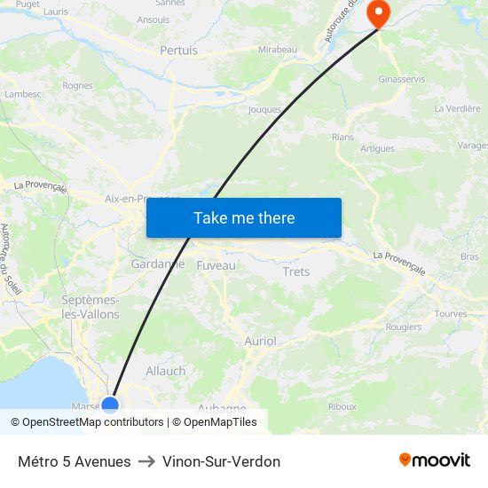 Métro 5 Avenues to Vinon-Sur-Verdon map