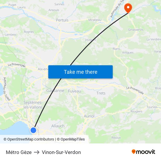 Métro Gèze to Vinon-Sur-Verdon map