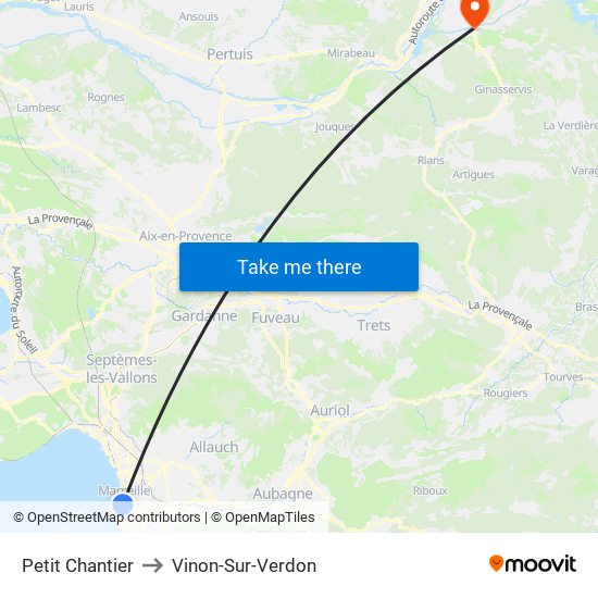 Petit Chantier to Vinon-Sur-Verdon map