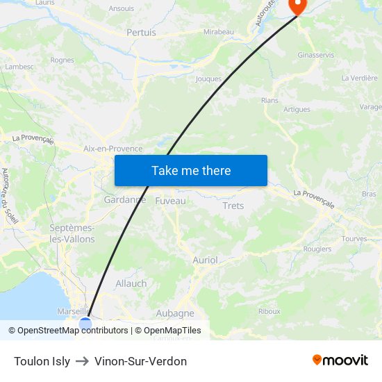 Toulon Isly to Vinon-Sur-Verdon map