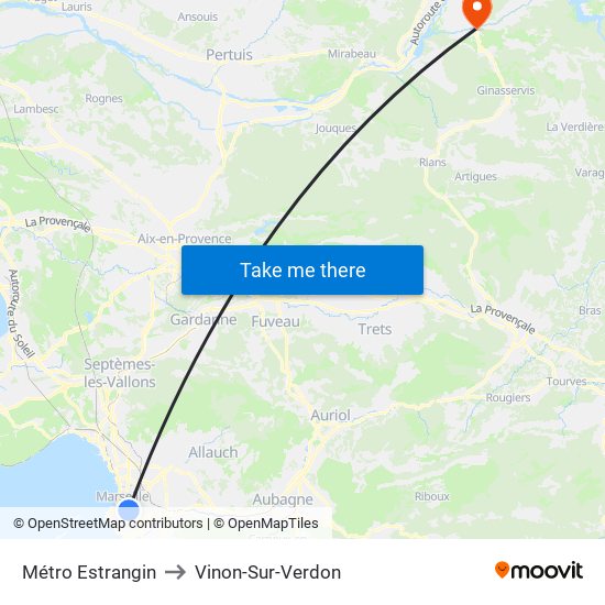 Métro Estrangin to Vinon-Sur-Verdon map