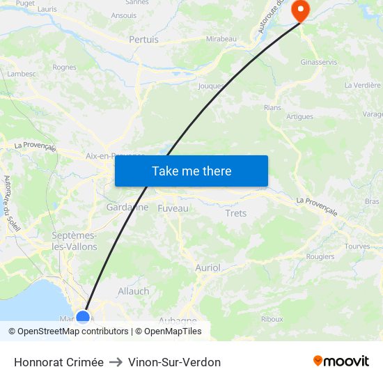 Honnorat Crimée to Vinon-Sur-Verdon map