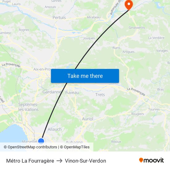 Métro La Fourragère to Vinon-Sur-Verdon map