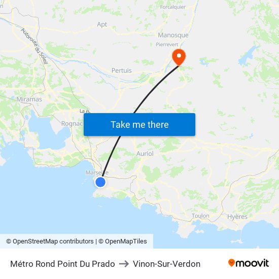 Métro Rond Point Du Prado to Vinon-Sur-Verdon map