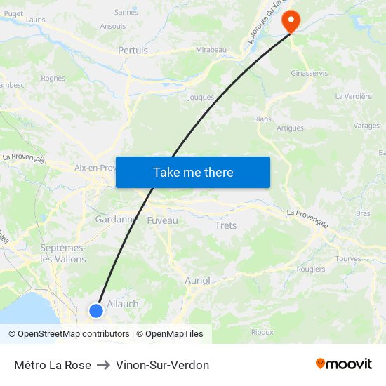 Métro La Rose to Vinon-Sur-Verdon map