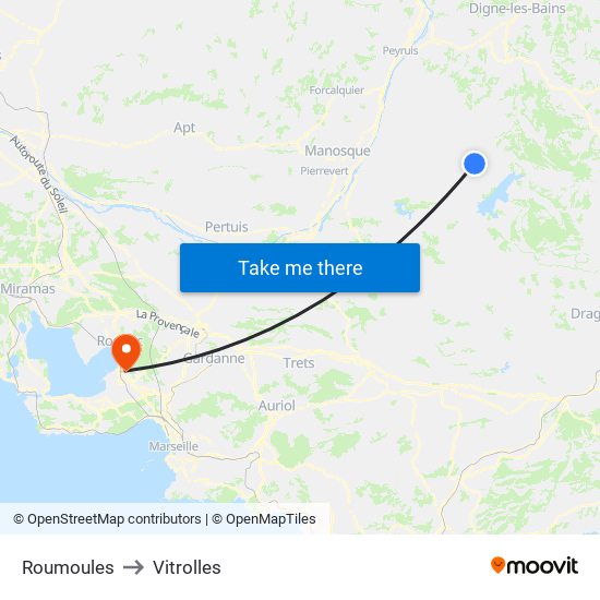 Roumoules to Vitrolles map