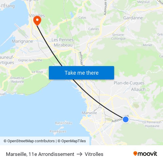 Marseille, 11e Arrondissement to Vitrolles map