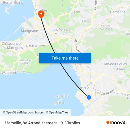 Marseille, 8e Arrondissement to Vitrolles map