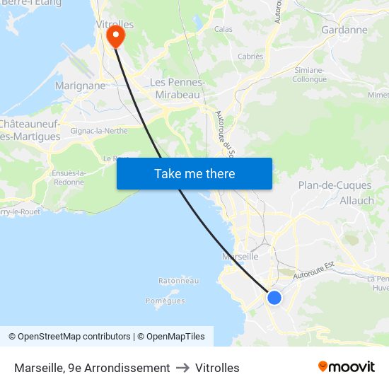 Marseille, 9e Arrondissement to Vitrolles map