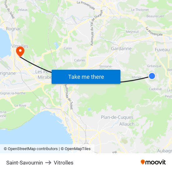 Saint-Savournin to Vitrolles map