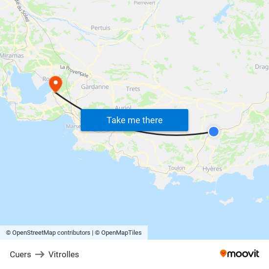 Cuers to Vitrolles map